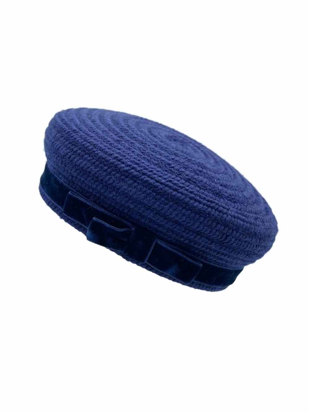 Vintage 1950s Everitt Original Navy Blue Spunwoven Pillbox Hat Velvet Bow